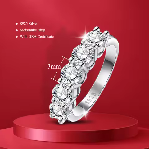 Pass Diamond Tester Pen Moissanite Ring full moissanites around for Women S925 Silver Wedding Diamonds Band Stackable Ring