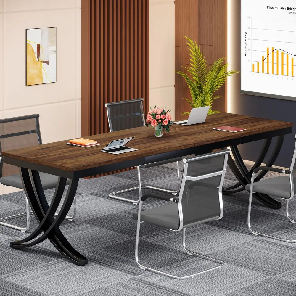 

6.5FT Conference Table for 68 People, 78 inch Long Rectangular Seminar Table with Strong Metal Frame, Business Boardroom Desk f
