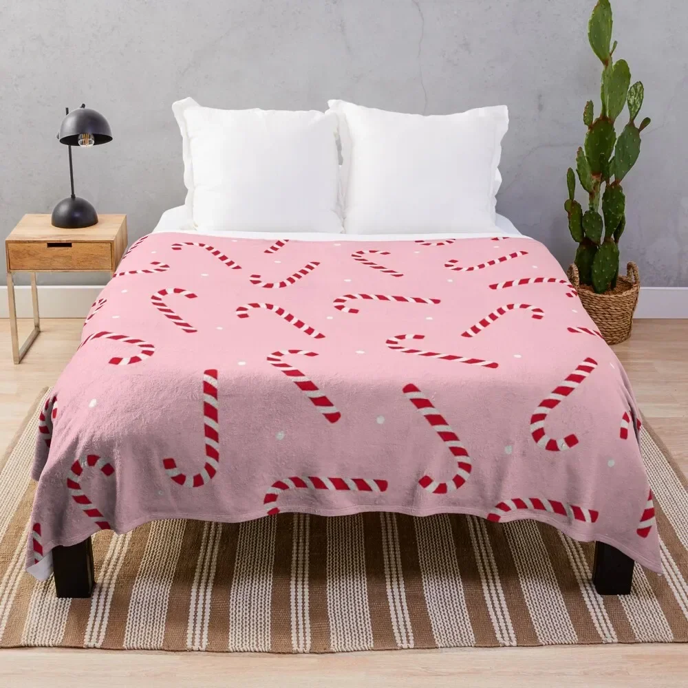 

Christmas Candy Canes Pink Throw Blanket Cute Plaid Luxury Throw Blankets