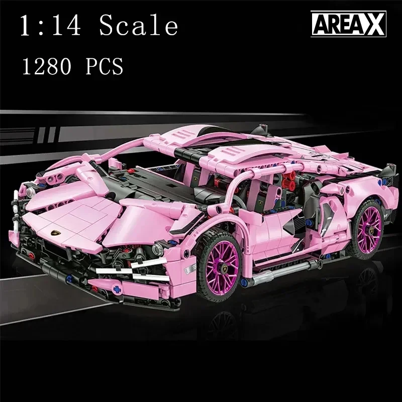 

1280PCS Sakura Pink Sports Car Building Blocks Model City Racing Vehicle Series Assemble Bricks Toy For Children Christmas Gifts