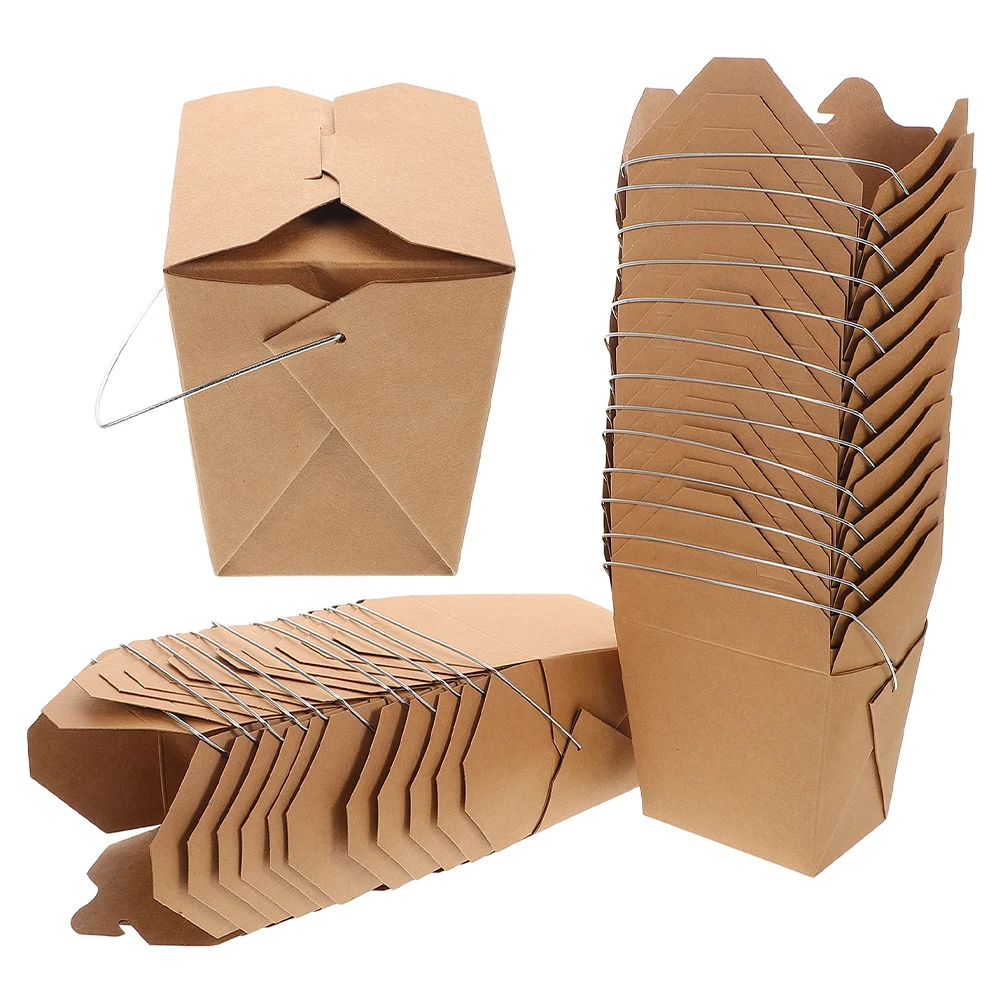 

50 Pcs Chinese Takeout Food Boxes Clamshell Packaging for Chicken Fries Burgers Desserts Carry Handle Multiscene