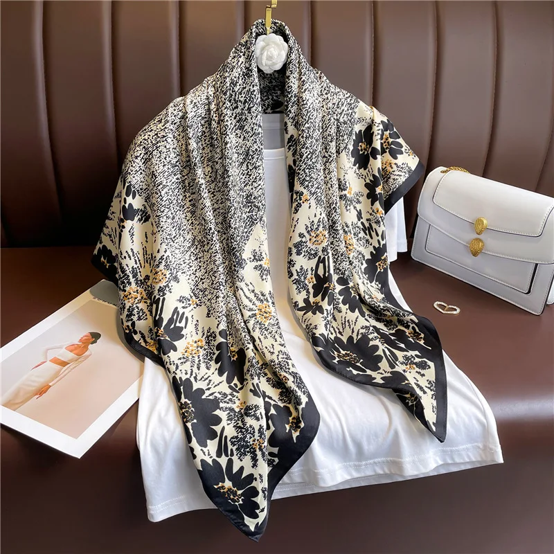 90*90cm Damen Bedrucktes Quadratisches Tuch für Frauen Seidenschals Bandanas Luxuriöser Strand-Schal Eleganter Reise-Hijab Hohe Qualität