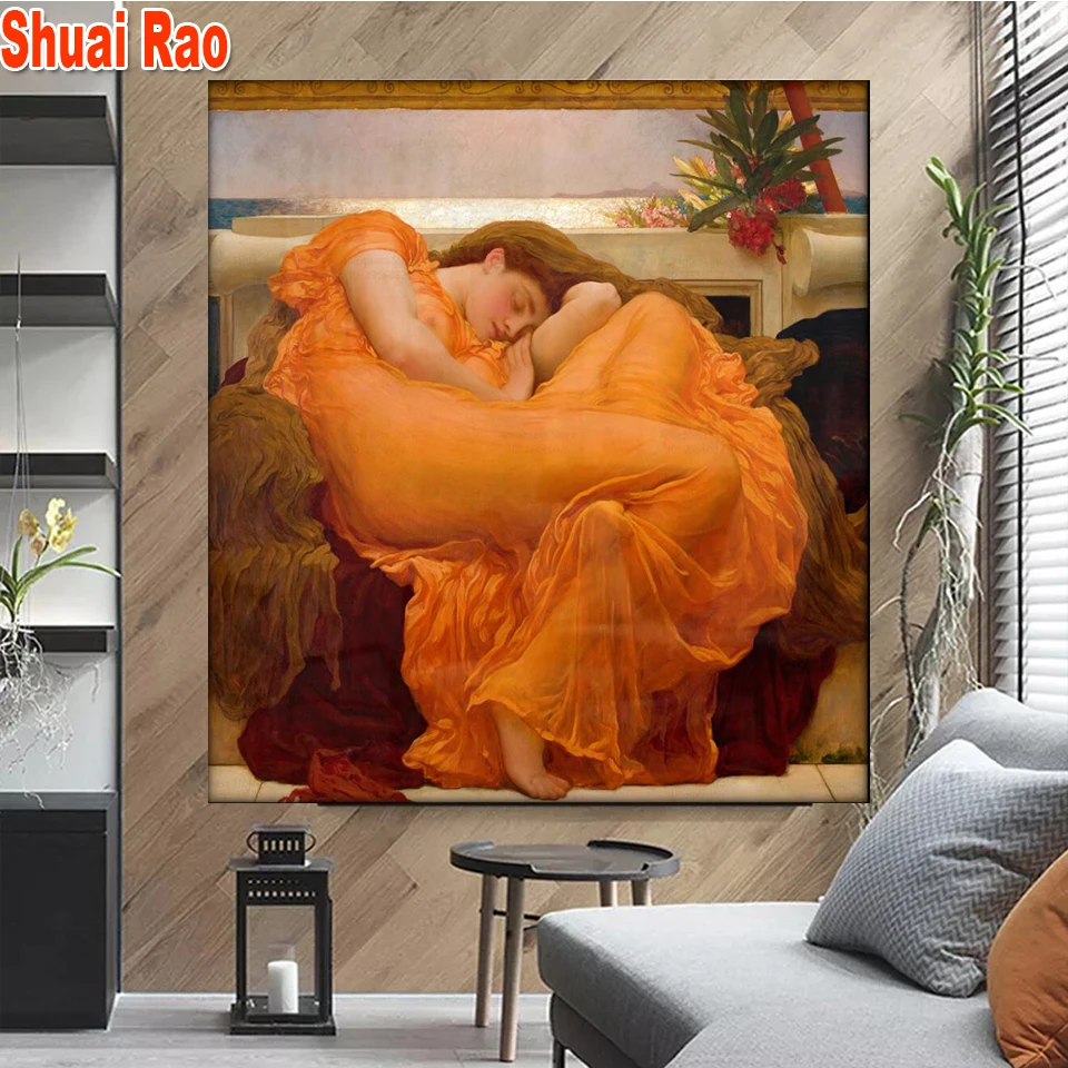 Full Diamond Embroidery Flaming June Frederic Leighton Fine Art Diamond Painting New Collection Antique Portrait Nymph Naiad