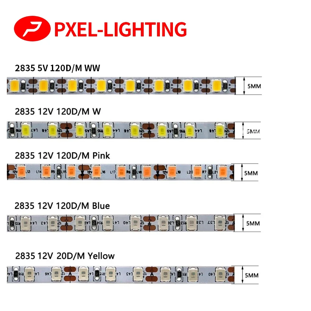 

SMD2835 120 светодиодов/м 5 мм 8 мм 12 В постоянного тока 24 В фотолампа 5 м 10 м белый/теплый белый/красный/синий/зеленый/розовый фон для украшения интерьера