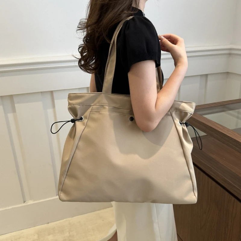 Canvas-Nylon-Tragetasche mit Kordelzug, große Kapazität, Handtasche, Alltagstasche, lässige Handtaschen, Umhängetaschen für Frauen, Arbeit, Pendeln – Detail 1