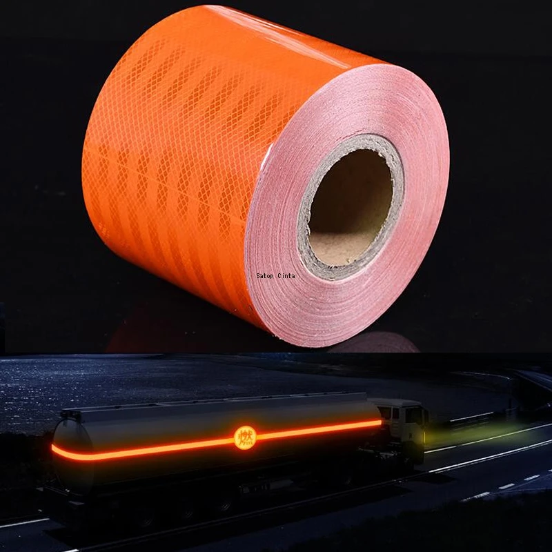 15cm Waterproof PET Orange Reflective Material High Visibility Warning Safety Adhesive Tape Reflectors Truck Stickers DIY 1meter