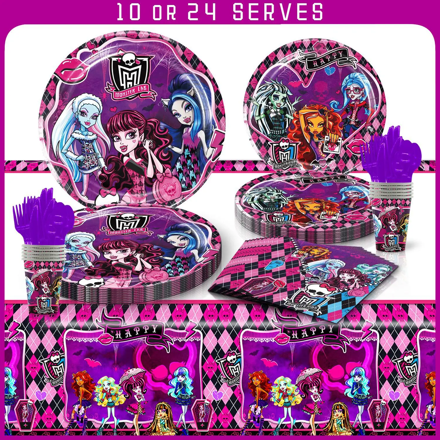 monster high Theme Party Supplies Set Anime Birthday Cake Decoration Banner Tablecloth Disposable tableware Balloons Toys Gifts