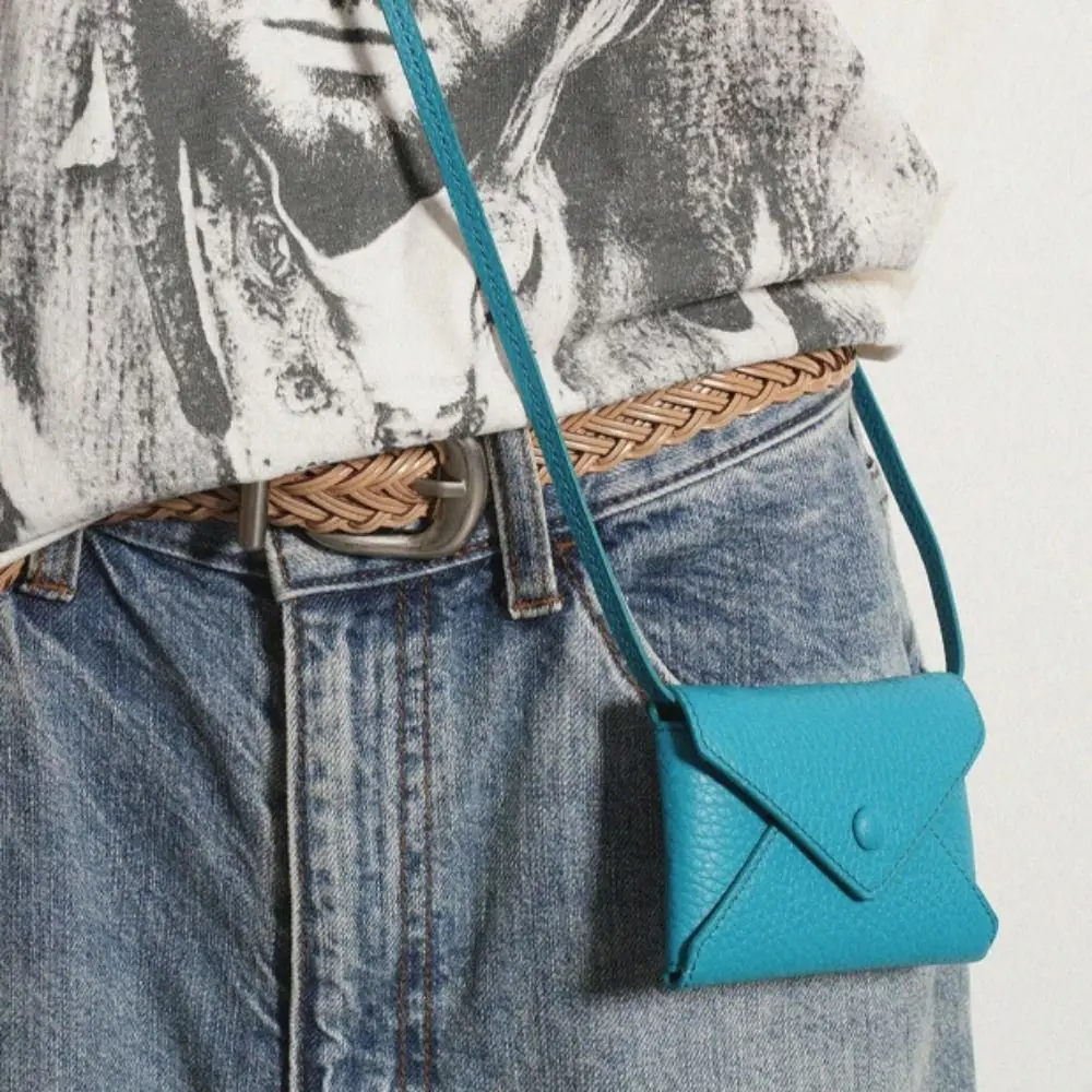 PU Leather Mini Size Pouch Solid Color Durable Crossbody Bag for Women Multifunctional Necklace Earphone Protective Case