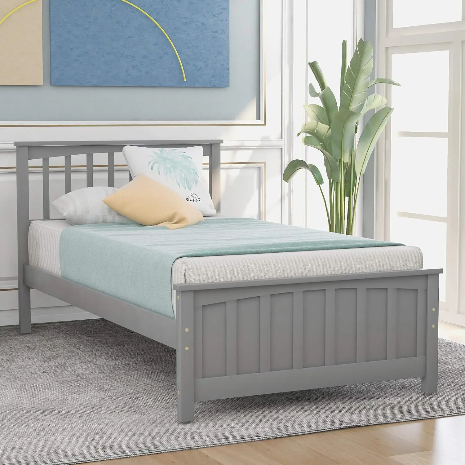 Marcos de cama doble para niños, marco de cama de plataforma de madera de tamaño doble con cabecero y reposapiés, cama doble para niños, cama individual para niñas