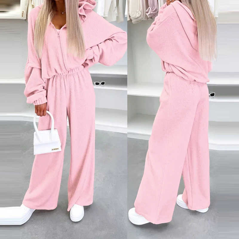 

Модная повседневная свободная женская спортивная одежда, элегантные толстовки с длинными рукавами, пальто и брюки с карманами, осенне-зимние костюмы из двух предметов для поездок на работу