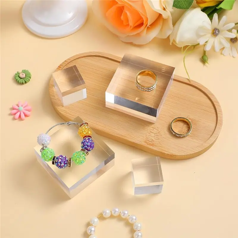 AA94-16 Pcs Acrylic Blocks For Display Clear Acrylic Block Stand Square Display Block Polished Jewelry Display Stand Showcase