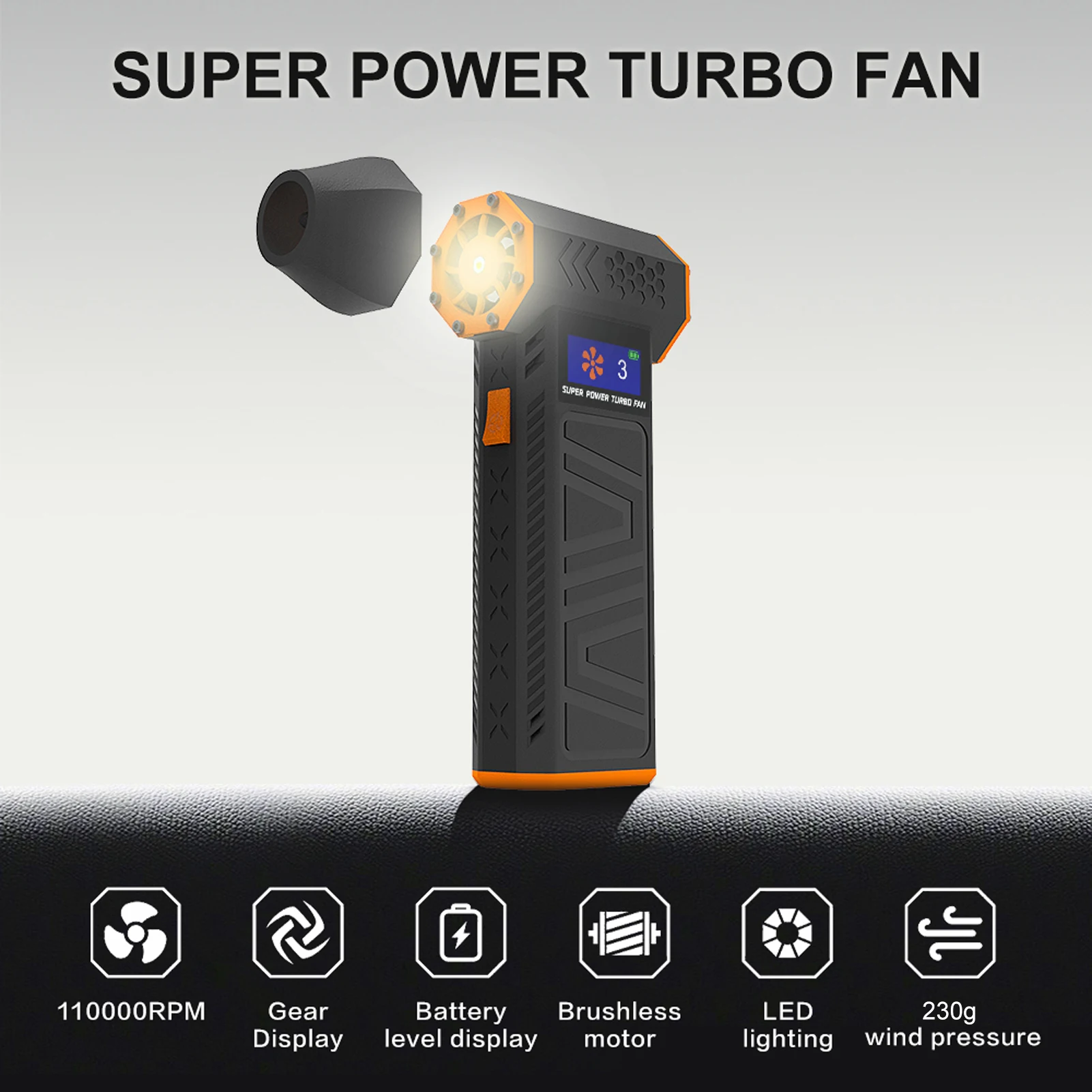 

Compressed Air Duster 110000RPM LCD 3-level Wind Speed and Power Display Support 30W Fast Charging with Light Brushless Motor