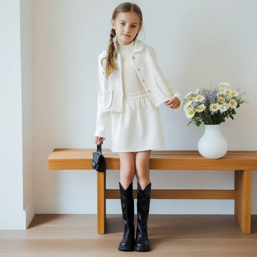 

Girls Birthday Wedding Princess Outfits Set Fall Doll Collar Jacket Skirt 2-piece Elegant White Party Gown for Teen Formal Wear