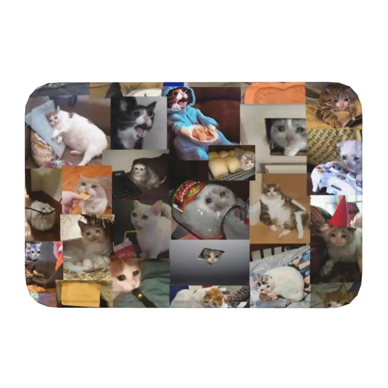 Custom Crying Cats Meme Doormat Non-Slip Entrance Kitchen Bath Floor Door Mats Funny Creative Living Room Carpet Rug