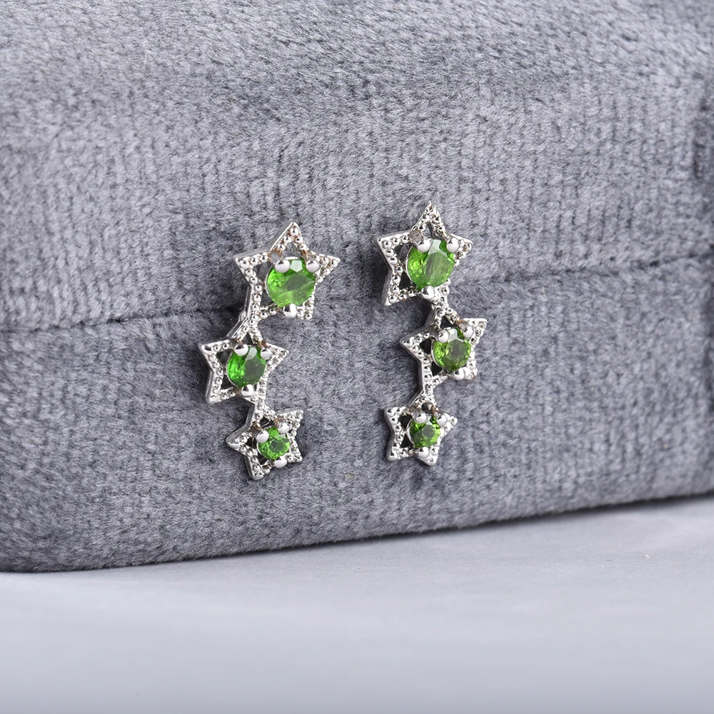 ITSMOS Diopside Earrings Natural Chrome Diopside Star Stud Green Vintage Earrings Jewelry Gifts for Women Mother's Day