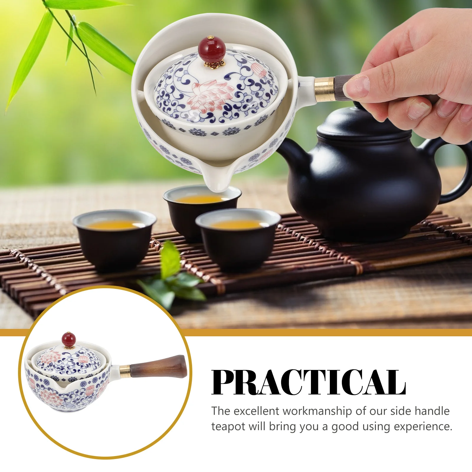 

Ceramic Teapot Chinese Degree Rotation Side H Pot Practical Loose Tea Brewing Easy Cleaning Space Saving