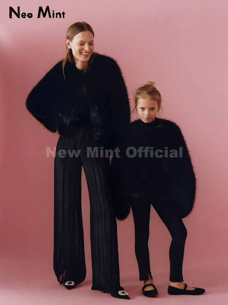 

New Mint Girls Fluffy Cropped Eco Fox Fur Jacket Iconic Brand Fashion Week Короткое пальто из искусственного меха Женское роскошное брендовое свободное пальто