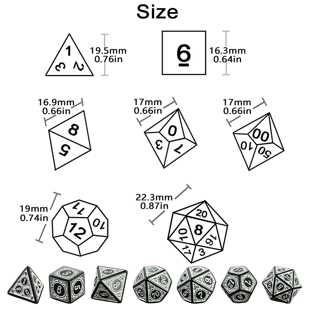 Polyhedral Dice Set with Textures Pattern for DNDGame Table Board Roll Playing Games Accessories