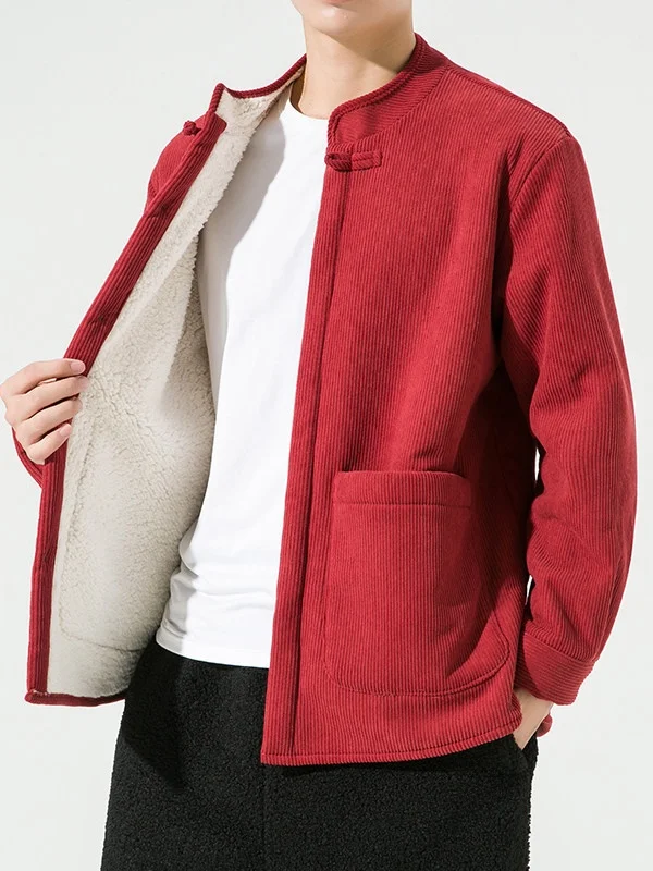 

Thiened Corduroy Jaet Sle Men's Cotton Coat with Fce Warmth for Winter Loose Fit Large Size Retro Tang Costume