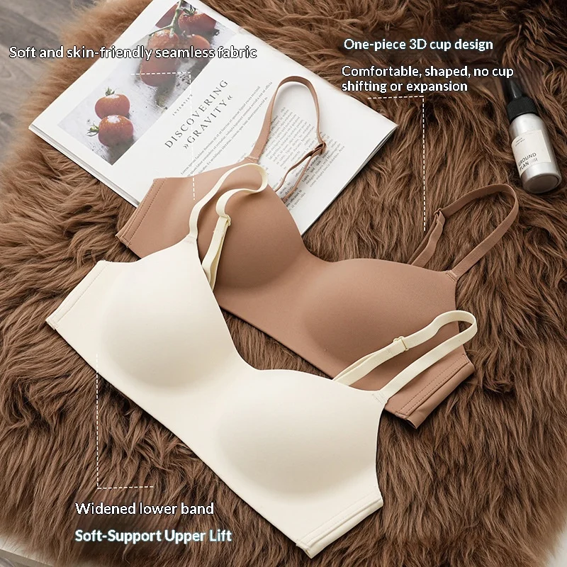 Seamless Women's Lingerie: One-Piece, Half-Cup, Push-Up, Smooth-Finish, Lightweight, Wire-Free, Anti-Sagging Bra; Sexy Bra
