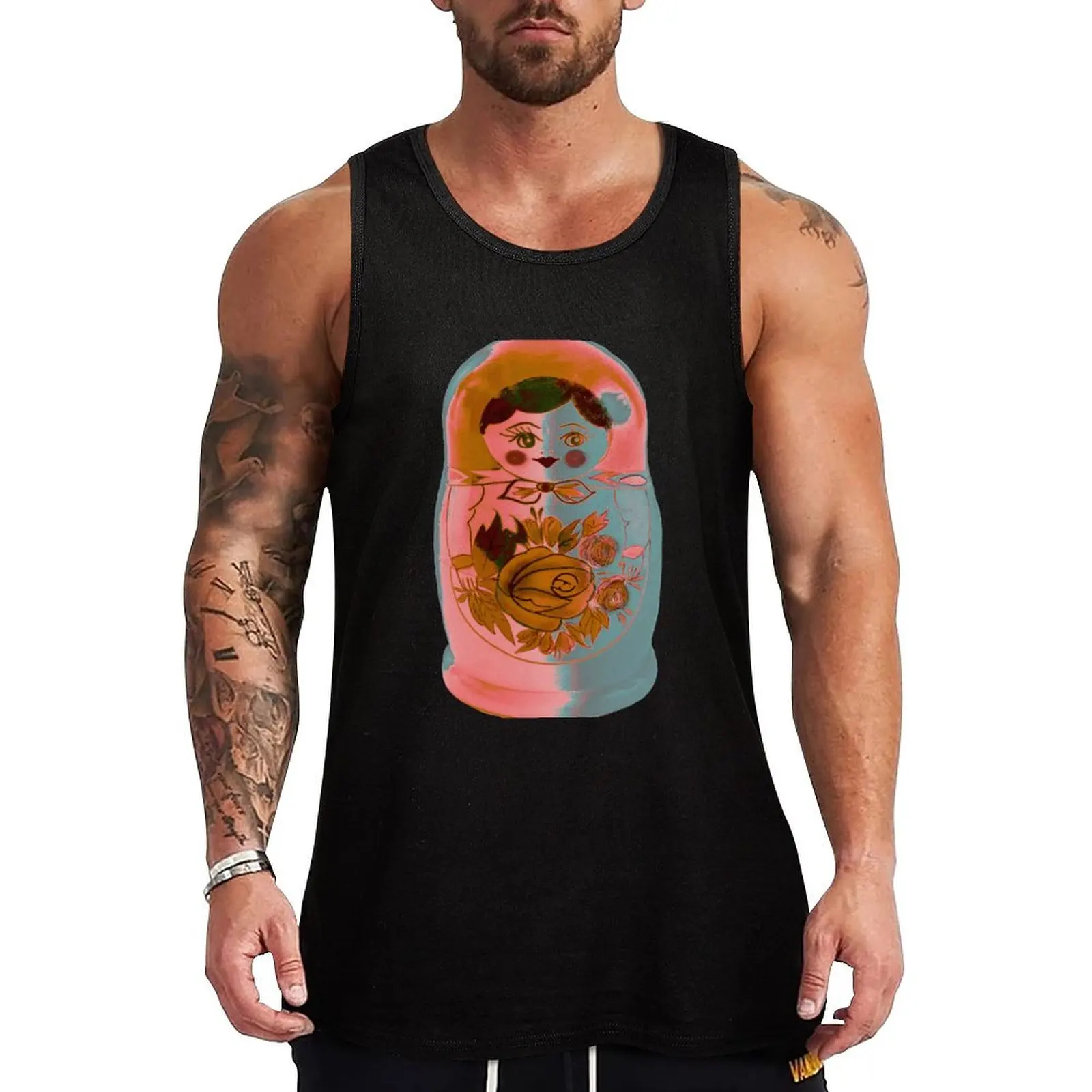 

Pop Art Matryoshka on Rusty Plum Tank Top bodybuilding for men gym clothes men Men's gym t-shirts Men's clothing