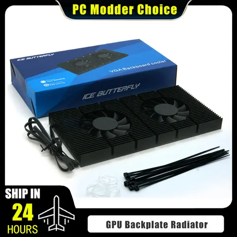 Graphics Card GPU Backplate Cooling Radiator For RTX 3090 4090 Backplane Memory VRAM Heatsink 2X PWM Fan VGA Backboard Cooler