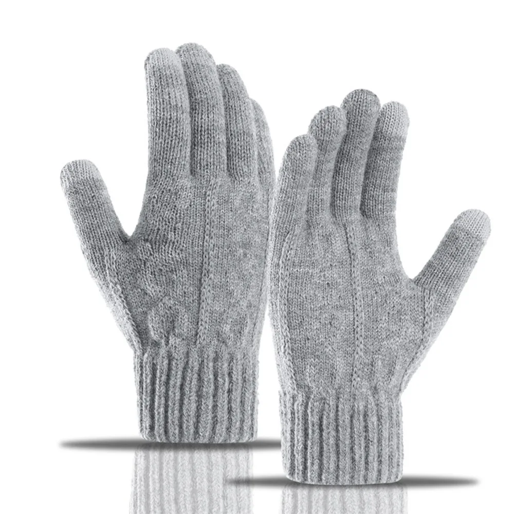 Synthetic Fabric Touchscreen Gloves Touchscreen Compatible Plus Velvet Lining Winter Gloves Cold-Proof Jacquard Knit