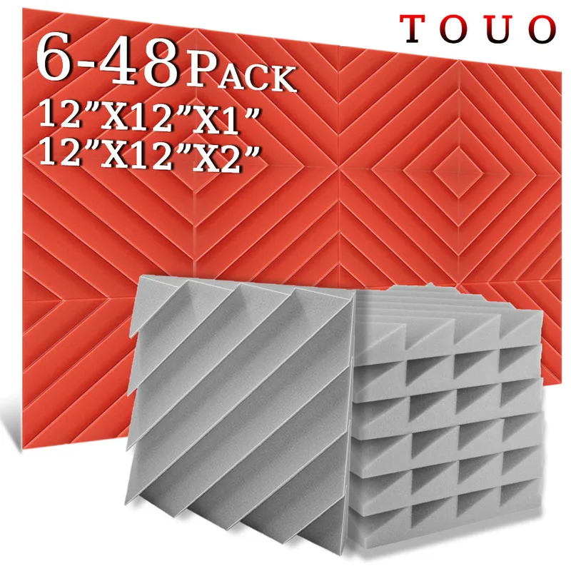 

TOUO Acoustic Foam 6-48 Pcs Diamond Groove Sound Absorbing Panel Flame-Retardant Soundproof Padding Offices Acoustic Treatmen