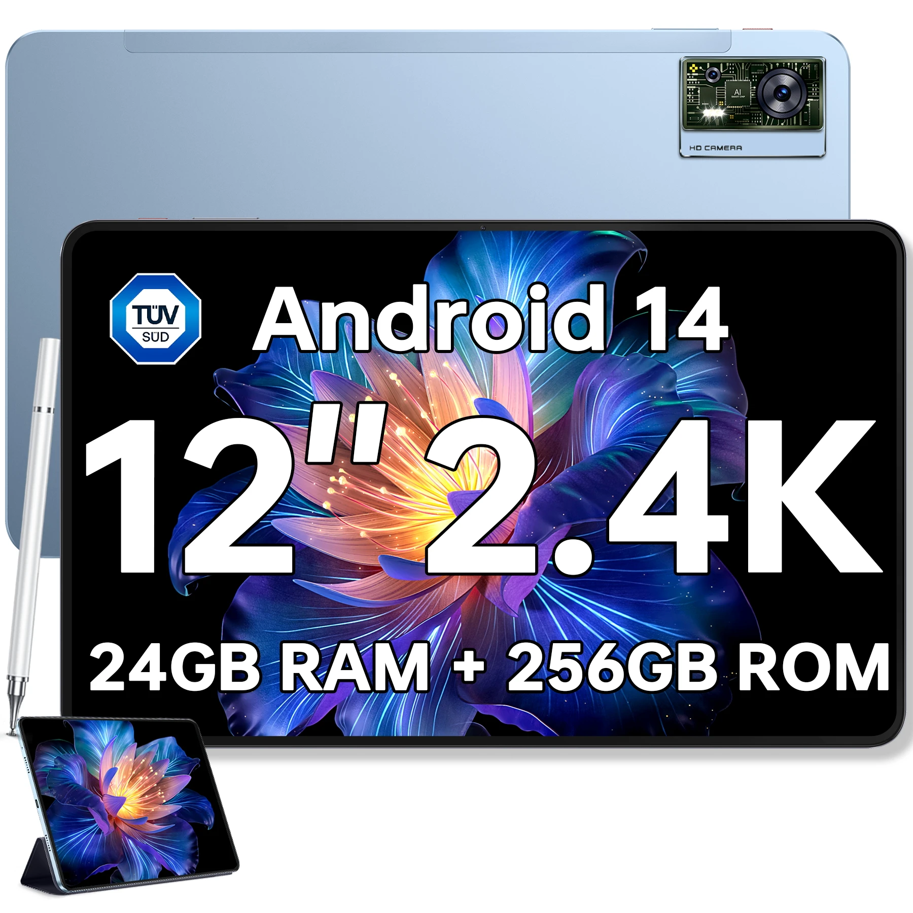 Планшет OUKITEL OT5S Android 14 — 12-дюймовый дисплей 2K, 24 ГБ + 256 ГБ, 8250 мАч, 16 МП/4G, Dual SIM/5G WiFi/TÜV/GPS/включает ручку и чехол