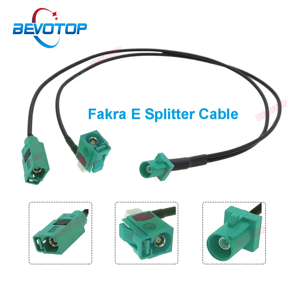 Y Type Fakra E Splitter Cable Green Fakra E 1 Male to 2 Female Straight/ Right Angle Jack RG174 Pigtail Car Wire Harness Jumper