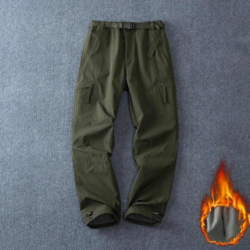 Herren Winter Winddichte Cargo-Hose mit Fleece-Futter, Outdoor Wasserdichte Warme Hose, Gerade Geschnittene Lässige Weite Hose mit Mehreren Taschen – Detail 10