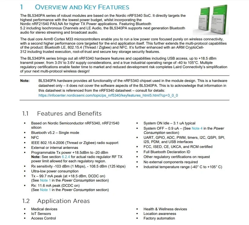453-00068-K1 DVK for BL5340PA - Bluetooth + 802.15.4 + NFC module Integrated antenna Multiprotocol Development Tools