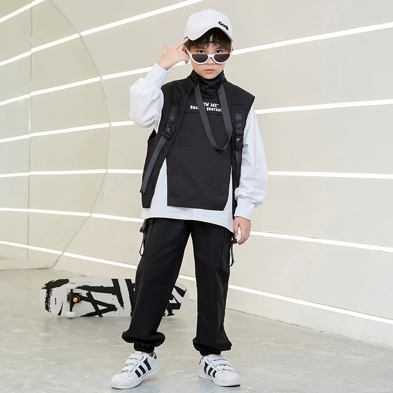 Kid Hip Hop Clothing Sweatshirt Top Streetwear Tactical Cargo Pants Sleeveless Jacket Vest for Girls Boys Dance Costume Clothes