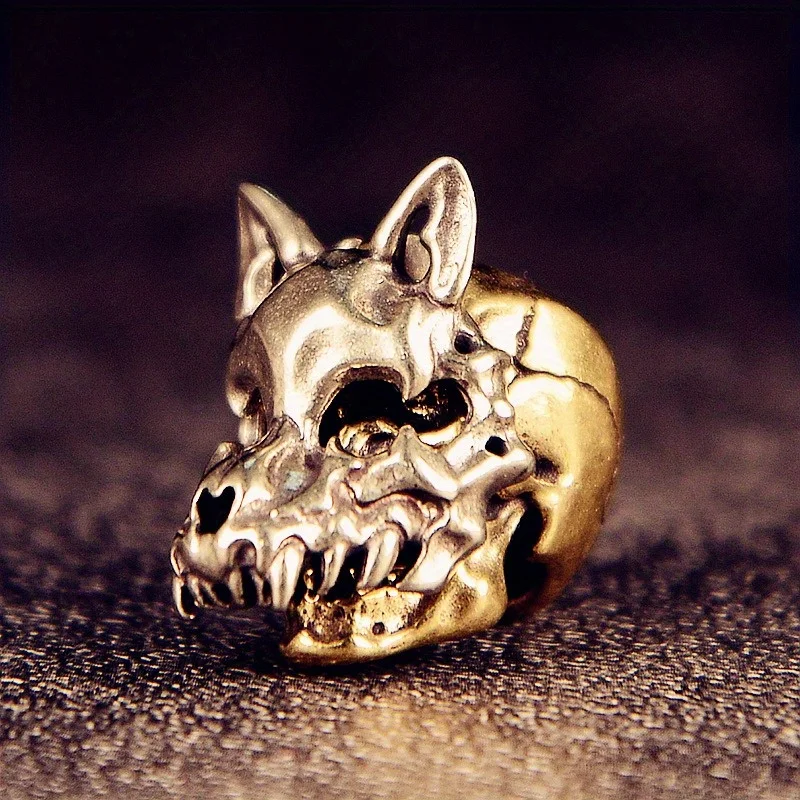 Openable Wolf Face Mask Skeleton Head Brass Knife Beads Outdoor EDC DIY Paracord Woven Lanyard Pendants Accessories Punk Charms