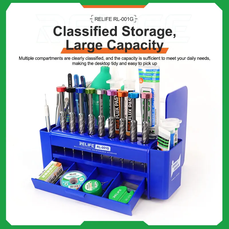 

RELIFE RL-001G Multifunctional Maintenance Storage Box Large Capacity Storage Screwdriver Tweezers Wick Various Accessories