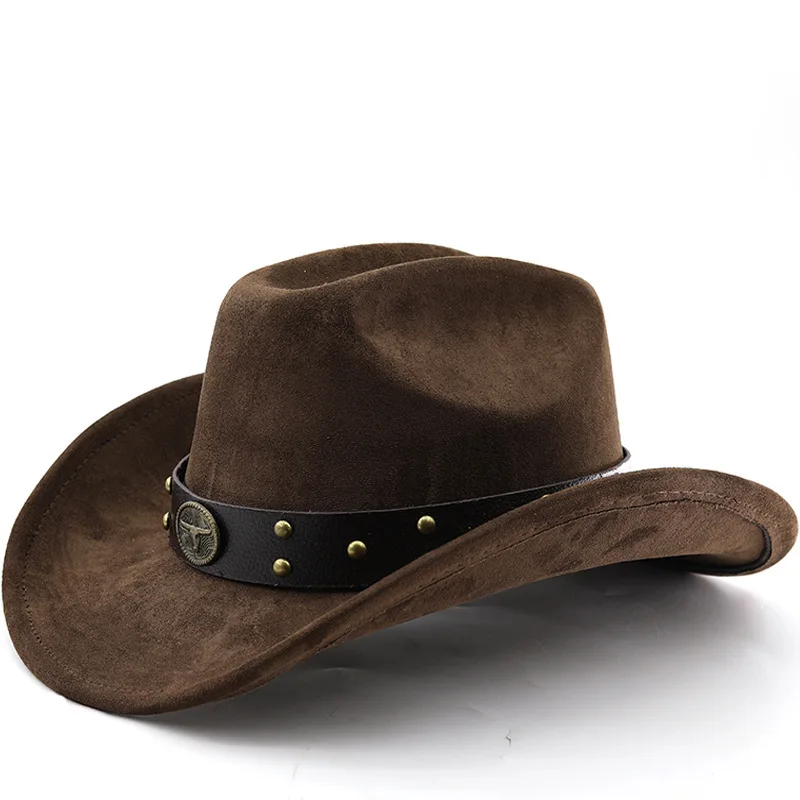 Classic Cow Head Belt Western Cowboy Woolen Jazz Top Men Women Ethnic Style Autumn And Winter Felt Big Eaves Hat