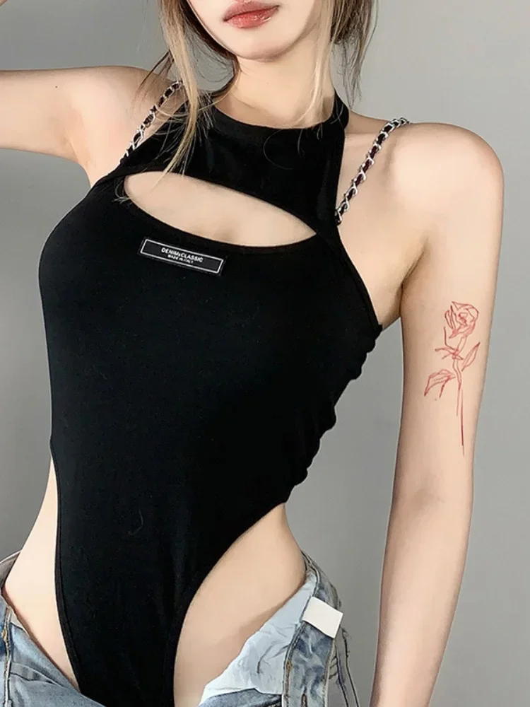 

Hollow Out Sexy Bodysuit Lingerie Black Off Shoulder Bustier Hanging Neck Body Feminino Sleeveless Fashion Trends Women Clothing