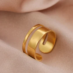 Stainless Steel Ring Men's Classic Layered Wide Open Fashion Couple Adjustable Rings For Women Jewelry Trend Party Girls Gifts