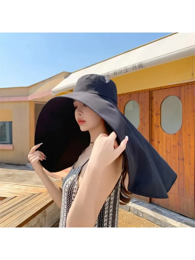 AliExpress NONE 1PCS Women UV Protection Sun Hat Large Brim Neck Cover Shawl Design Outdoor Travel Cycling Summer Anti-UV Hat
