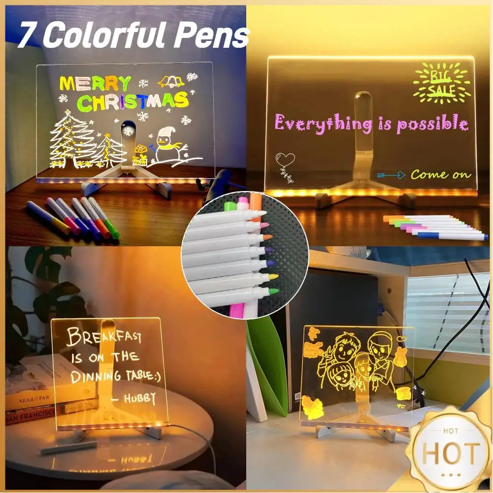 Light Up Dry Erase Board LED Letter Message Board With 7 Colorful Pens Acrylic Drawing Board with Light for Office School Home