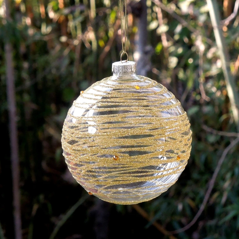 Free Shipping 2pcs/pack Diameter=12cm 15cm Gold Painting Transparent Glass Globe Ornament Christmas Tree Hanging Ball Pendant