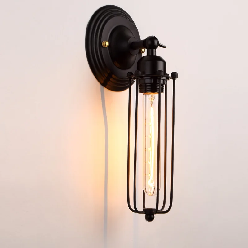 

American Country E27 Black Wall Lights Vintage Iron Restaurant Aisle Decor Wall Lamp Industrial Style Home Bedside Lighting Lamp