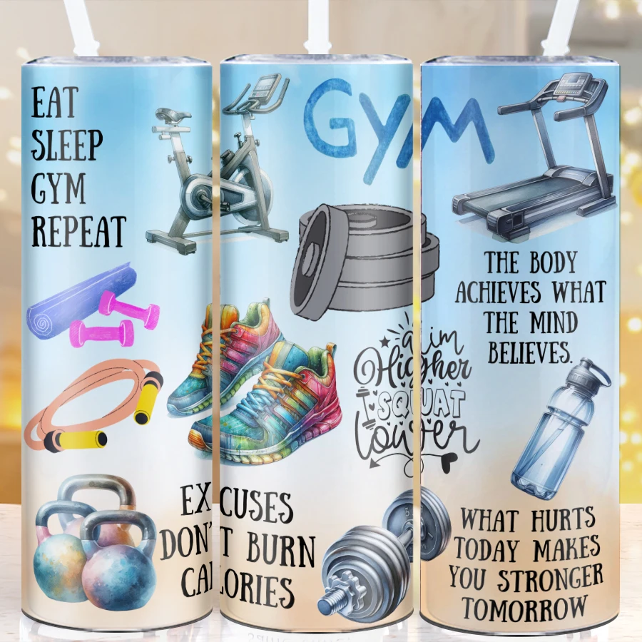 1Pc 3D Stampa Motivazionale Fitness 20oz Bicchieri Coperchio di Paglia Skinny Dritto Party Tazze Senza Soluzione di Continuità Bicchieri di Vuoto Regalo Di Compleanno