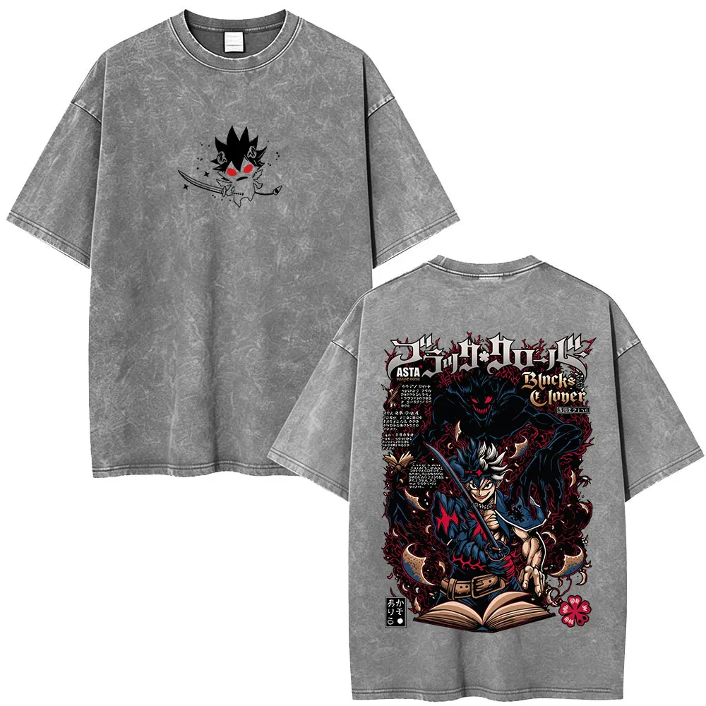 Anime Black Clover Asta Vintage Acid Washed T Shirts Men Women Clothing Fashion T-shirt Casual Short Sleeve T-shirts Streetwear view 2