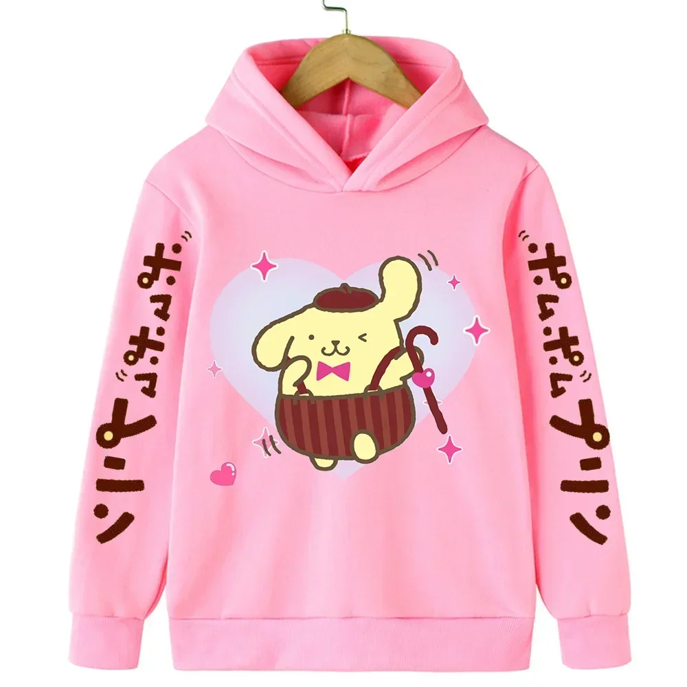

Cute Cartoon Sanrio Pom Pom Purin Printed Long Sleeve Sweatshirt Kids Autumn and Winter High Quality Warm Hooded Sweatshirt