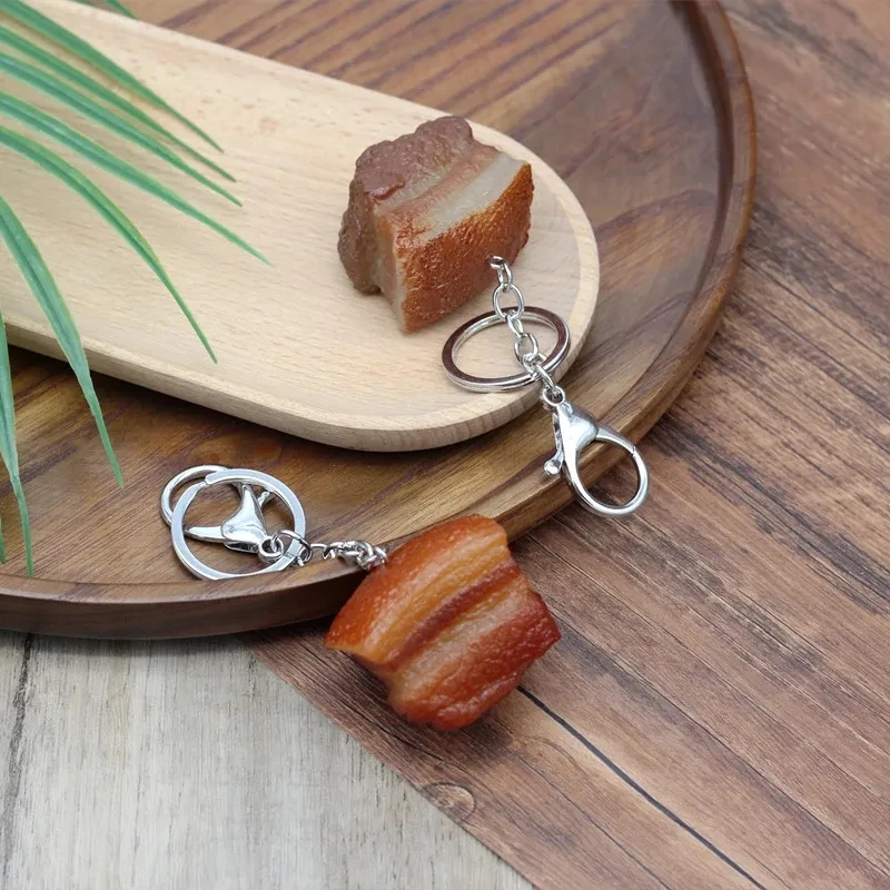 Simulated Food Pendant PVC Braised Pork Belly Model Keychains Phone Pendant Keyrings Creative Decoration Gift Car Key Chain