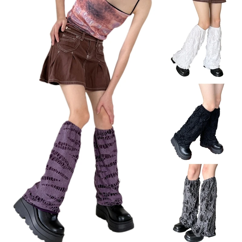 Womens Halloween Punk Hollow Out Holes Leg Warmers Cosplay Casual Harajuku Gothic Foot Cover Knee High Socks Streetwear