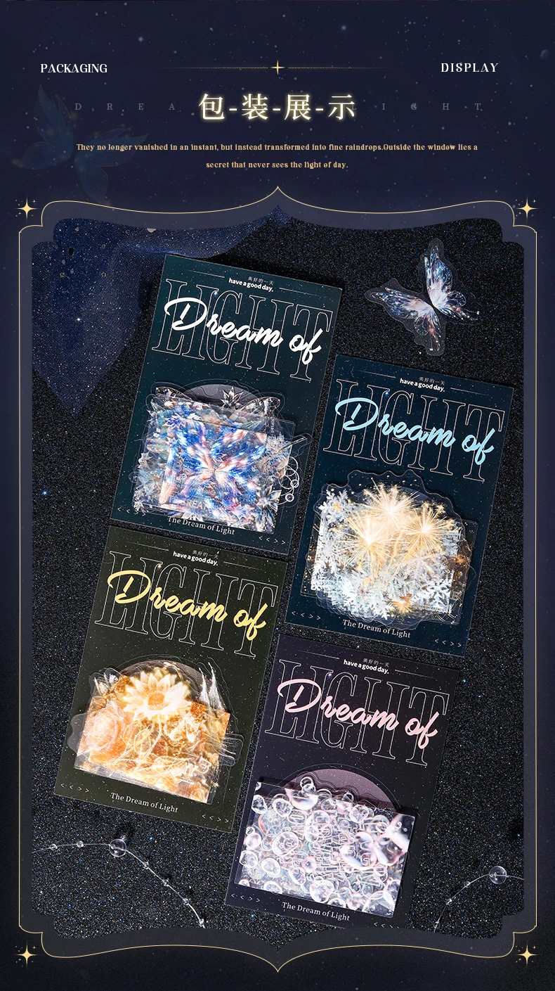 Journal GO 30 Stück Traum vom Licht PET-Aufkleber Blumen-Blasen-Schmetterling & Schnee-Abziehbilder für Journaling, Scrapbooking & DIY-Kartenbasteln – Detail 11