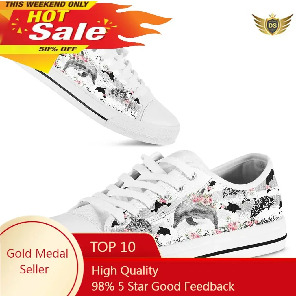 

Skate Dolphin Sneakers Women Shoes Pattern Canvas Shoes Casual Women Sport Shoes Flat Lace-Up Adult Zapatillas Mujer