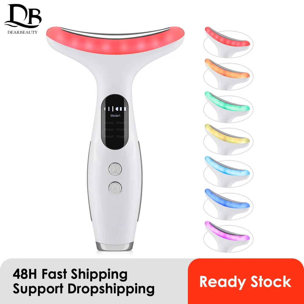 EMSフェイスネック美容機器 7色LED光子療法 肌引き締め 二重あご軽減 しわ防止 フェイシャルリフティングマッサージャー